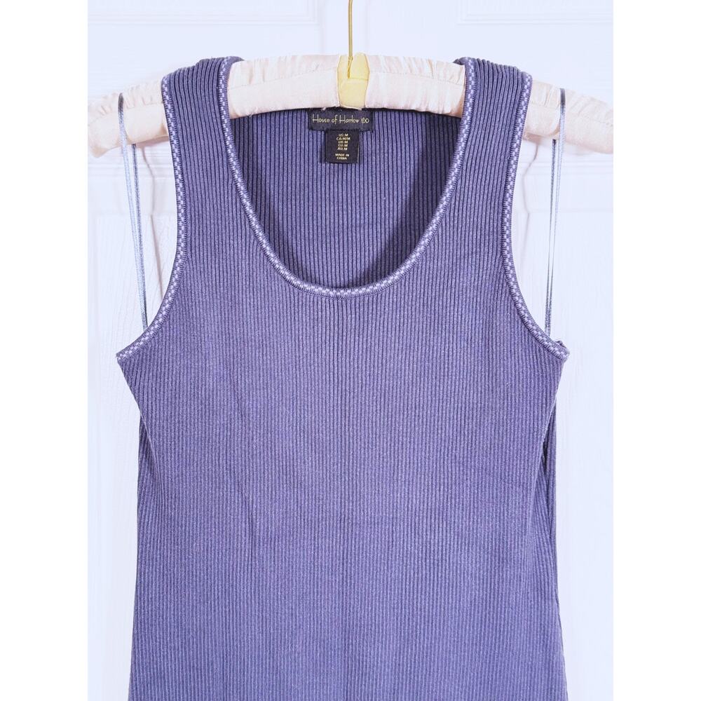 House of Harlow 1960 Ribbed Midi Dress Size Medium Blue Quiet Luxury Minimal - Picture 4 of 8
